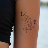 Bloem met twee vlinders Tatoeage