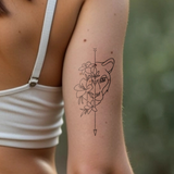 Half leeuw en half bloemen Tatoeage
