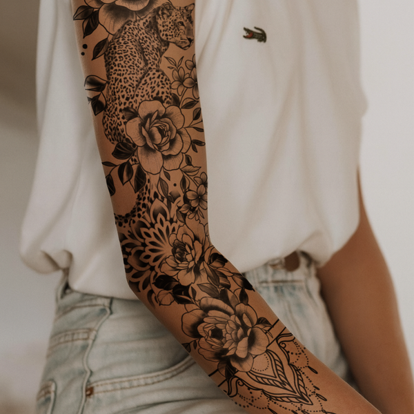 Luipaard & bloemen Tattoo Sleeve